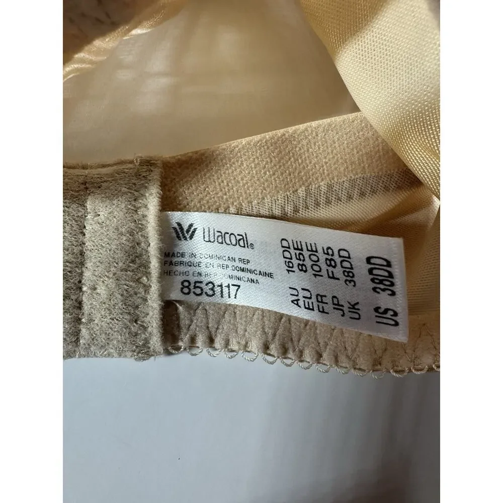 Wacoal Bra 853117 Size 38 DD Beige‎ Full Coverage Underwire Lace Trim Bow 38DDD